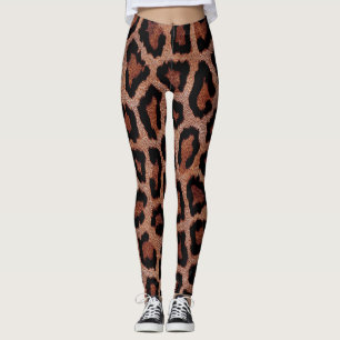 Gold Red Brown Black Leopard Animal Print Leggings