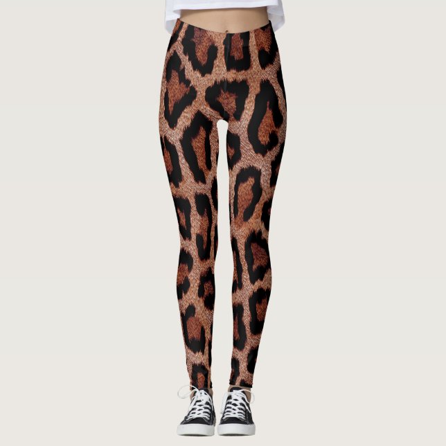 Gold Red Brown Black Leopard Animal Print Leggings (Front)