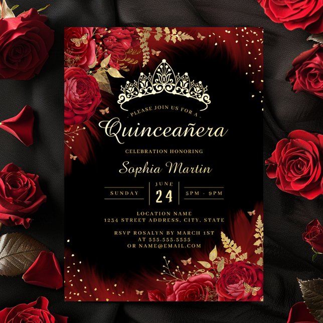 Gold Red Butterfly Floral Quinceanera  (Creator Uploaded)
