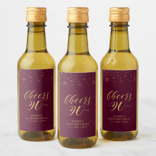 Gold & Red Cheers 90 years, 90th Birthday Party Wine Label