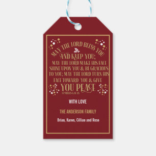 Gold Red Christmas Blessing Numbers 6:24-26 Gift Tags