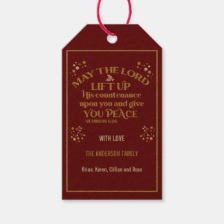 Gold Red Christmas May The Lord Lift Up His 6:26 Gift Tags