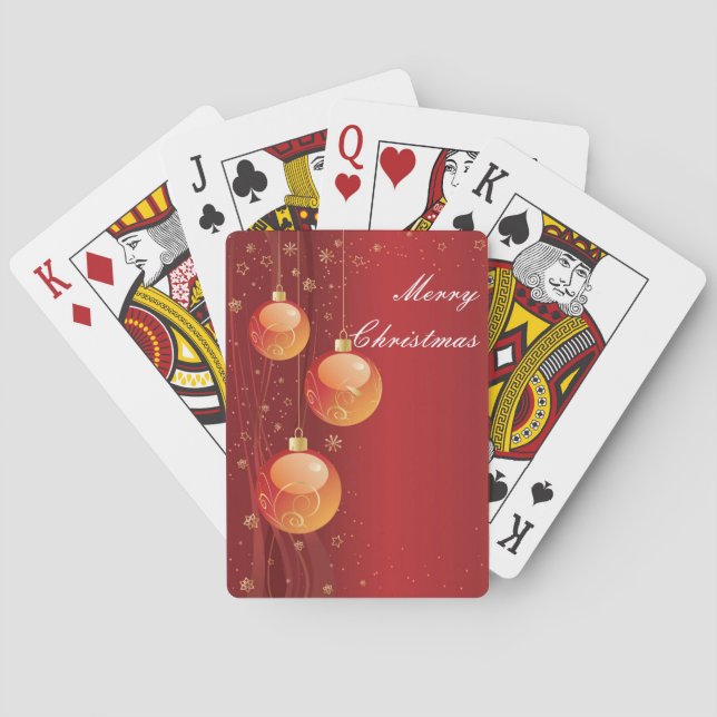 Gold Red Christmas Ornaments Playing Cards (Back)