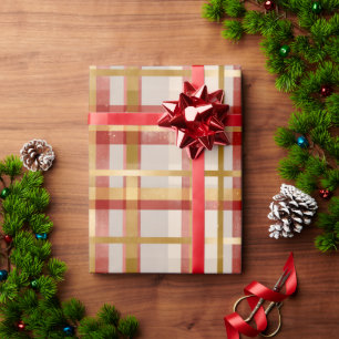 Gold Red Christmas Plaid Wrapping Paper