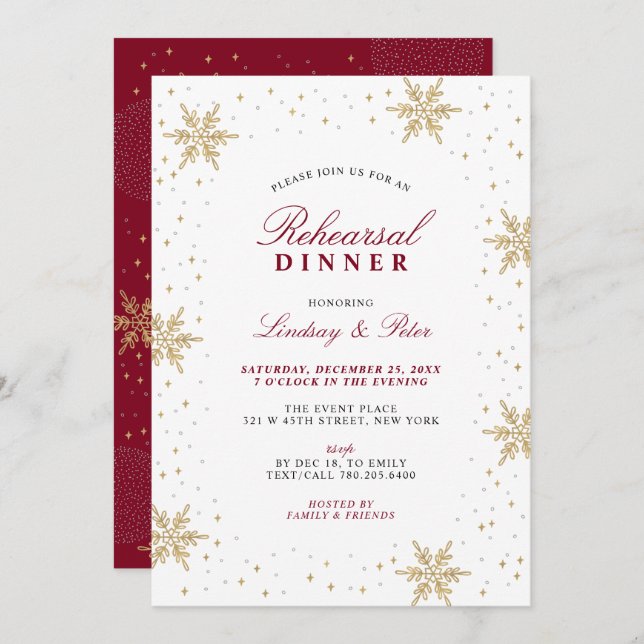 Gold & Red Christmas Rehearsal Dinner Invitation (Front/Back)