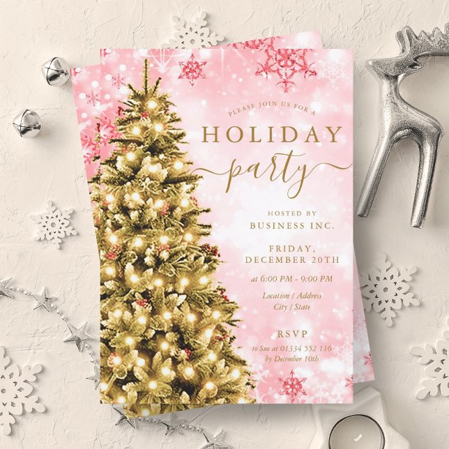 Gold Red Christmas Tree Company Holiday Party  Invitation (Gold Red Christmas Tree Company Holiday Party Invitation)