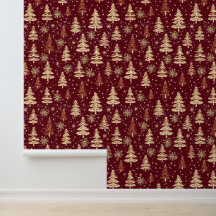 Gold Red Christmas Tree Snowflakes Peel And Stick Wallpaper