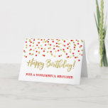 Gold Red Confetti Brother Birthday Card<br><div class="desc">Birthday card for brother with gold and red modern confetti pattern.</div>