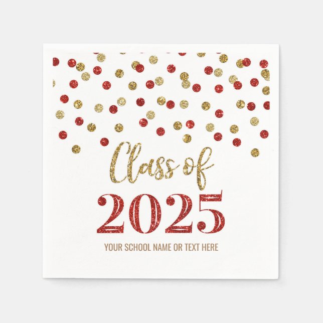 Gold Red Confetti Class of 2025 Napkins (Front)