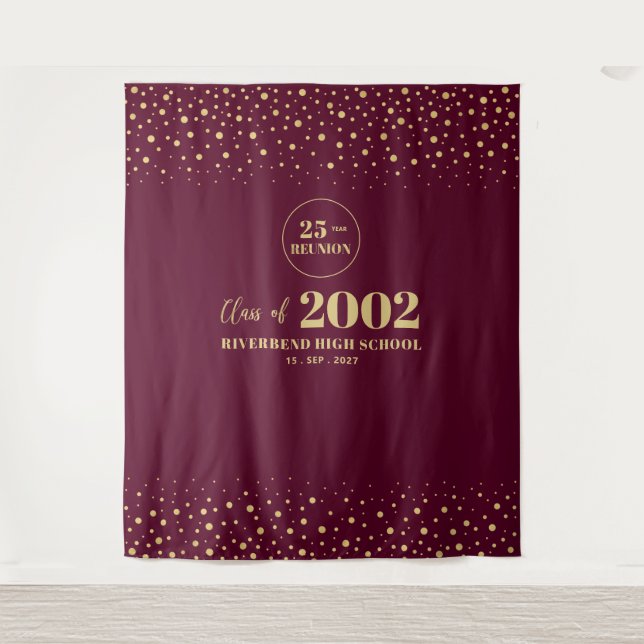 Gold & Red Confetti Class Reunion Party Backdrop Tapestry (Front)