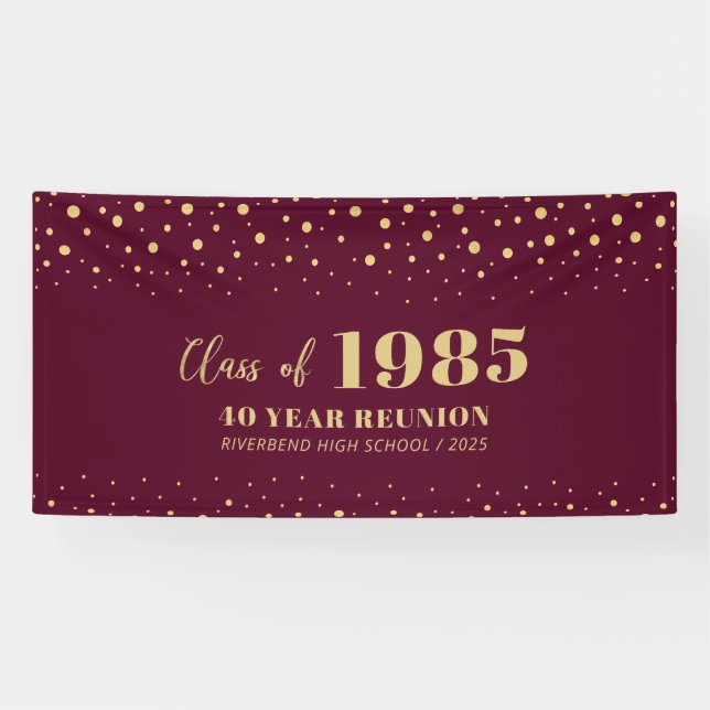 Gold & Red Confetti Class Reunion Party Welcome Banner (Horizontal)