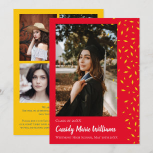 Gold Red Confetti Graduation Announcement
