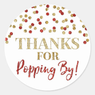 Gold Red Confetti Thanks for Popping By Classic Round Sticker