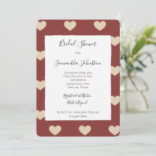 Gold Red Cream Glitter Hearts Bridal Shower Invitation