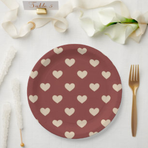 Gold Red Cream Glitter Hearts Bridal Shower Paper Plate