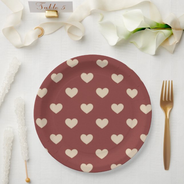 Gold Red Cream Glitter Hearts Bridal Shower Paper Plate (Wedding)