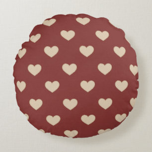 Gold Red Cream Glitter Hearts  Round Cushion