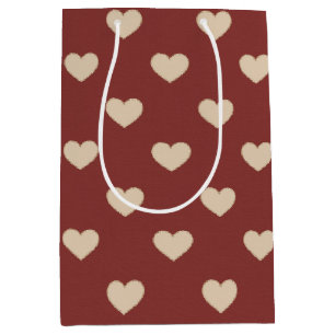 Gold Red Cream Glitter Hearts Valentine's Day Medium Gift Bag