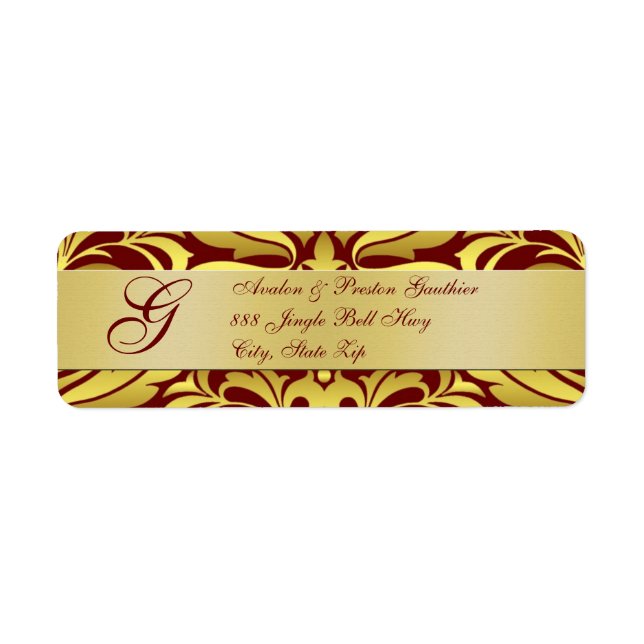 Gold & Red Damask Christmas Address Labels (Front)