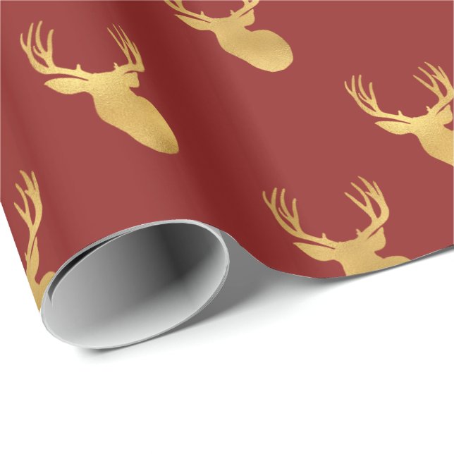 Gold Red Deer Wrapping Paper (Roll Corner)