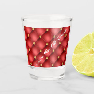 Gold Red Diamond Tufted Custom Text Shot Glass
