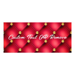 Gold Red Diamond Tufted Leather Custom Text Name Rack Card