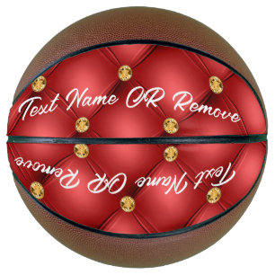 Gold Red Diamond Tufted Leather Text Basketball