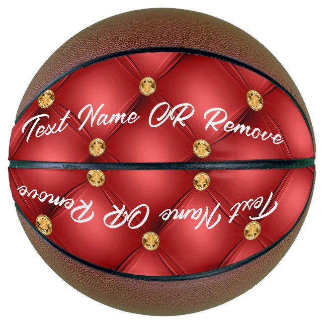 Gold Red Diamond Tufted Leather Text Basketball (Front)