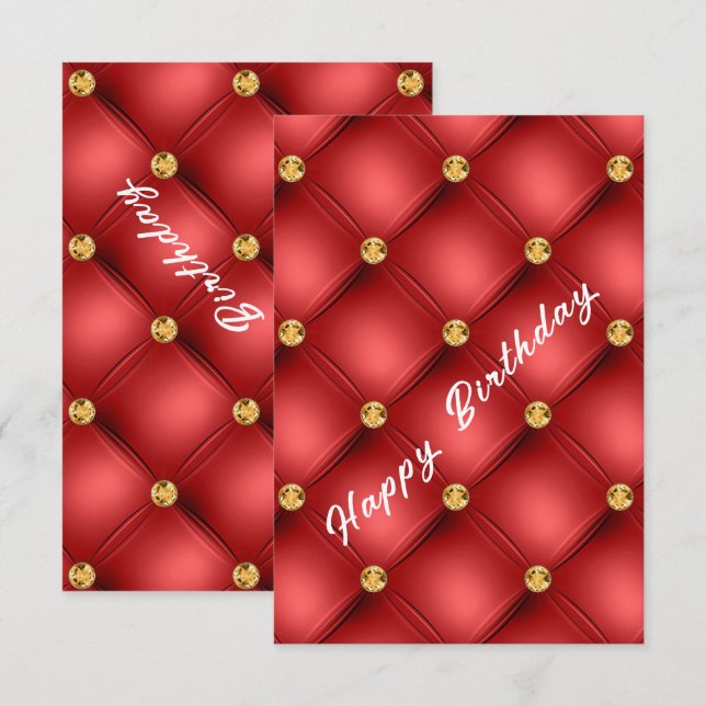 Gold Red Diamond Tufted Romantic Birthday Card (Front/Back)