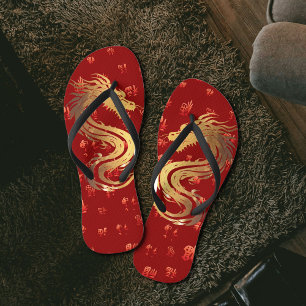 Gold Red Dragon 龍 Chinese New Year Gift  Jandals