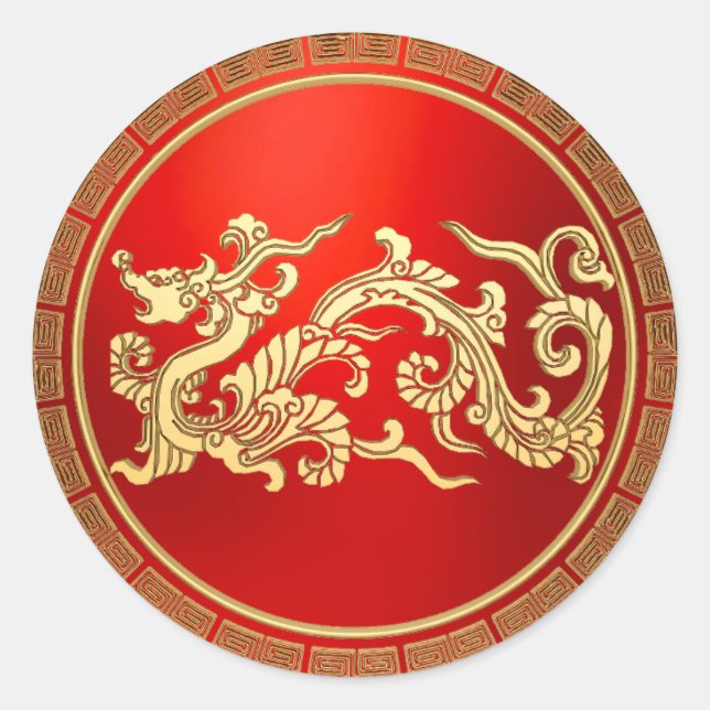 Gold Red Dragon Chinese New Year Classic Round Sticker (Front)