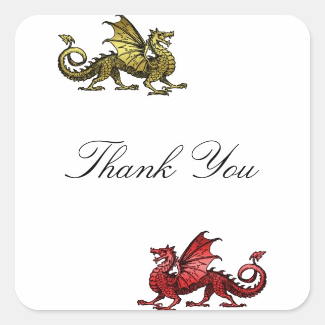 Gold Red Dragon Thank You Stickers (Front)