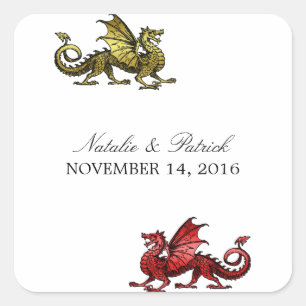 Gold Red Dragon Wedding Stickers