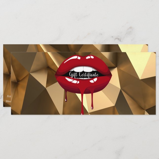 Gold Red Dripping Lips Makeup Gift Certificate Invitation (Front/Back)