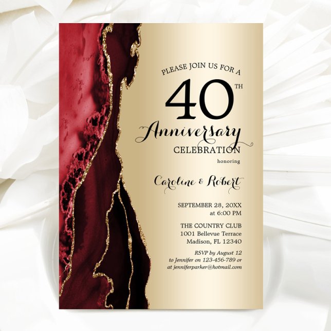 Gold Red Elegant 40th Anniversary Invitation (Creator Uploaded)