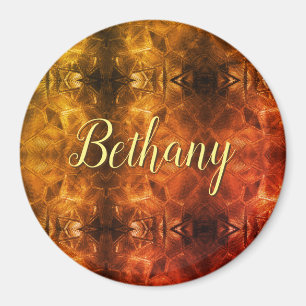 Gold Red Elegant Textured Glass Look Custom Name  Magnet