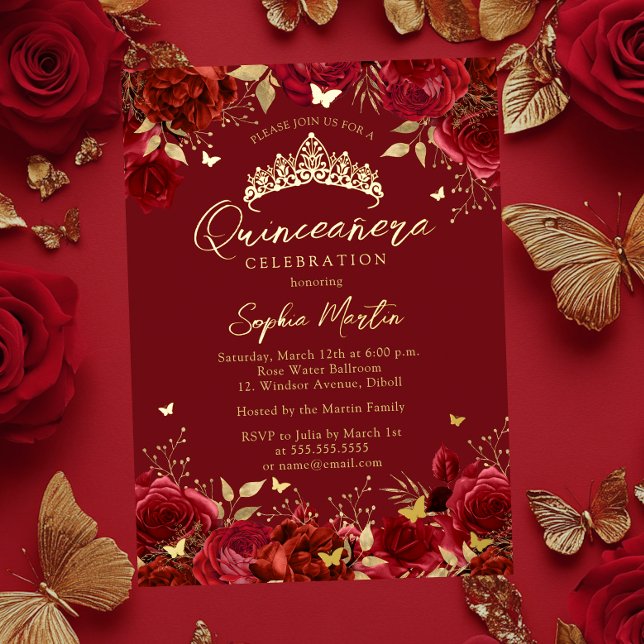 Gold Red Enchanting Floral Butterfly Quinceanera (Creator Uploaded)