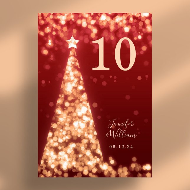 Gold Red Festive Xmas Tree Holiday Wedding  Table Number (Gold Red Festive Xmas Tree Holiday Wedding Table Number)