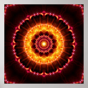 gold red fire mandala poster