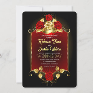 Gold Red Floral Modern Boho Invitation