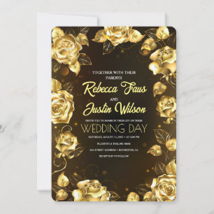 Gold Red Floral Modern Boho Invitation