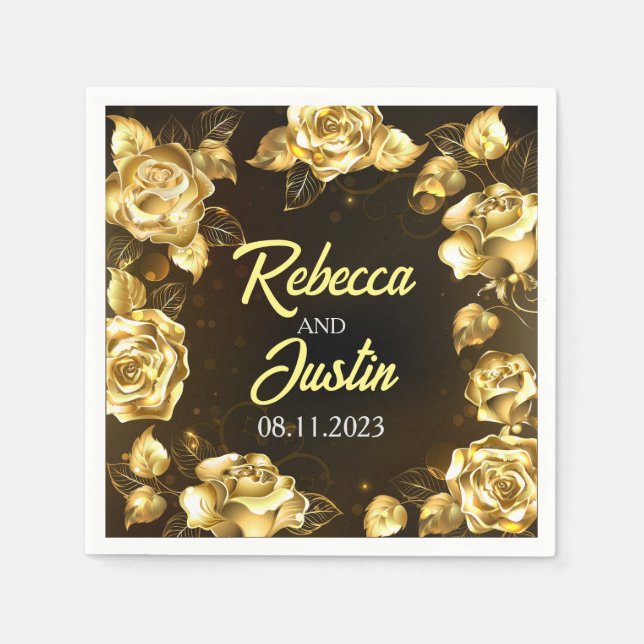 Gold Red Floral Modern Boho Napkin (Front)