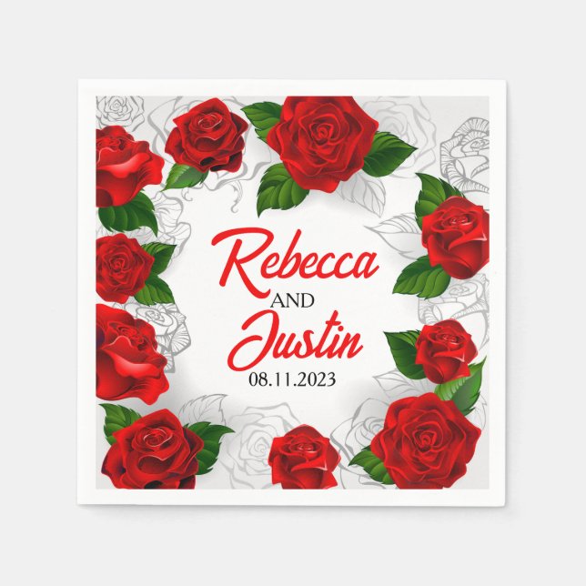 Gold Red Floral Modern Boho Napkin (Front)