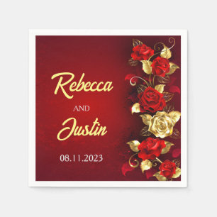 Gold Red Floral Modern Boho Napkin