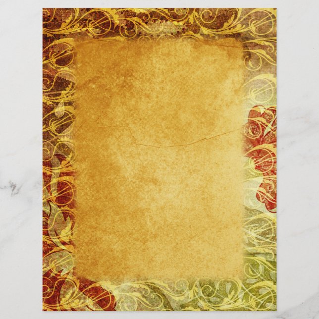Gold & Red Flourish Tapestry Scrapbook Paper (Front)