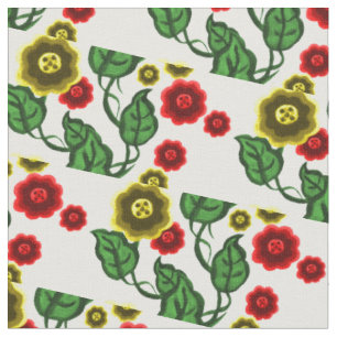 Gold/red flowers/green leaves/Folk  floral Fabric