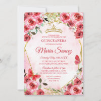 Gold Red Flowers Mexican Girl Charra Mis Quince