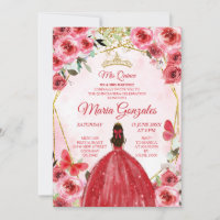 Gold Red Flowers Spanish Girl sweet 15th Birthday