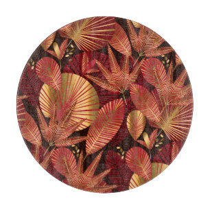 Gold Red, Geometric Tropical Pattern. Cutting Board