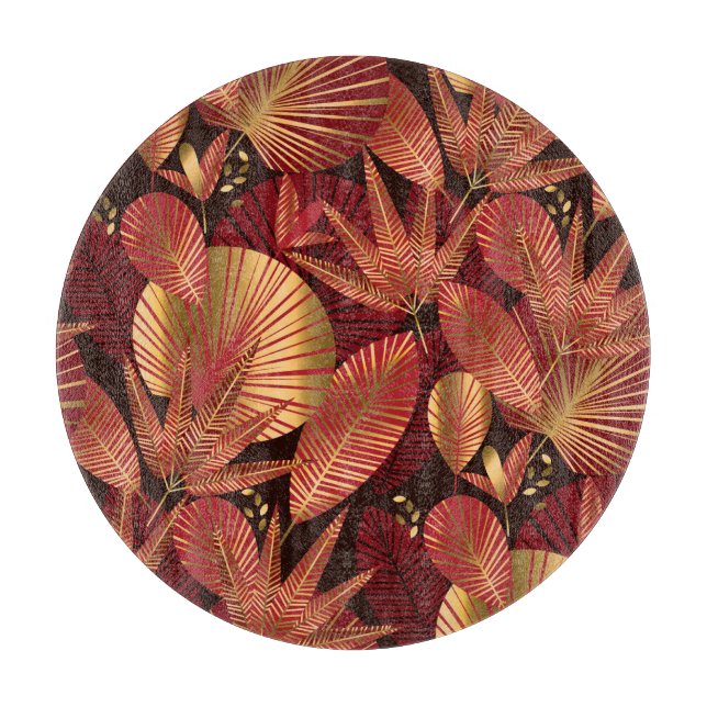 Gold Red, Geometric Tropical Pattern. Cutting Board (Front)
